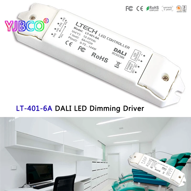 

LTECH LT-401-6A Constant Voltage PMW DALI Dimming Driver DC12-24VInput 6A*1CH Output led controller for led strip