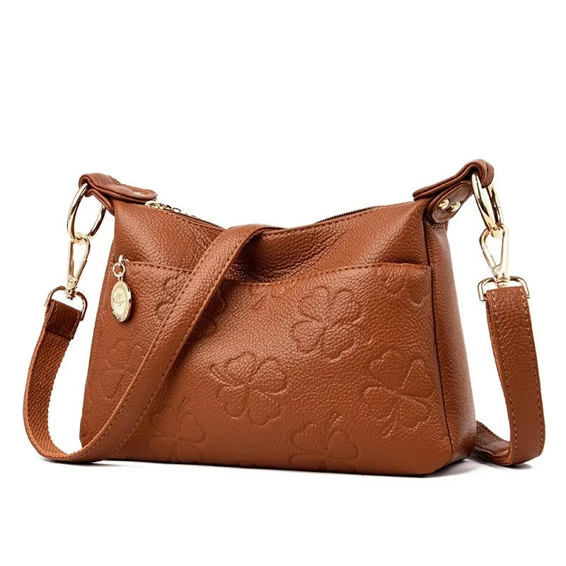 Роскошные сумки женские сумки дизайнерские цветы Женские сумки через плечо кожаные сумки на плечо винтажные женские сумки - Цвет: Brown