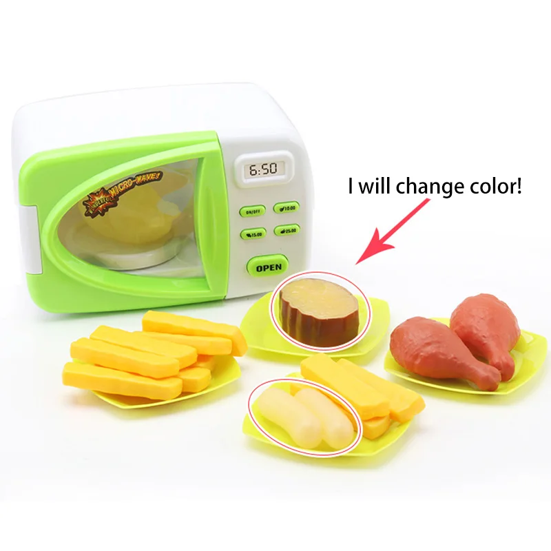 

Children Pretend Play Toys Electric Home Appliances Simulation Microwave Oven with Light Rotate Playset For Kids
