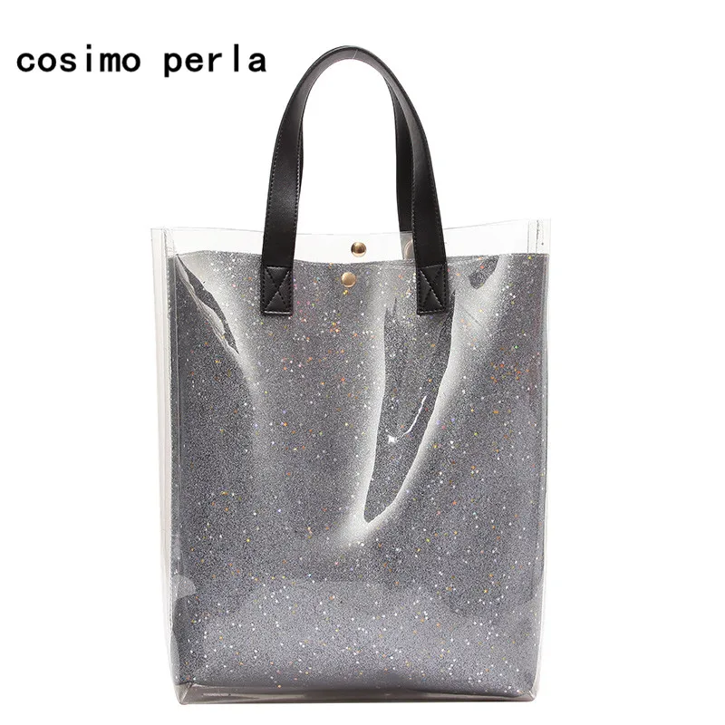 

Clear Jelly Big Composite Bag Causal Totes Plastic Top Handle Women Handbags PVC Transparent Travel Beach Bags with Star Summer