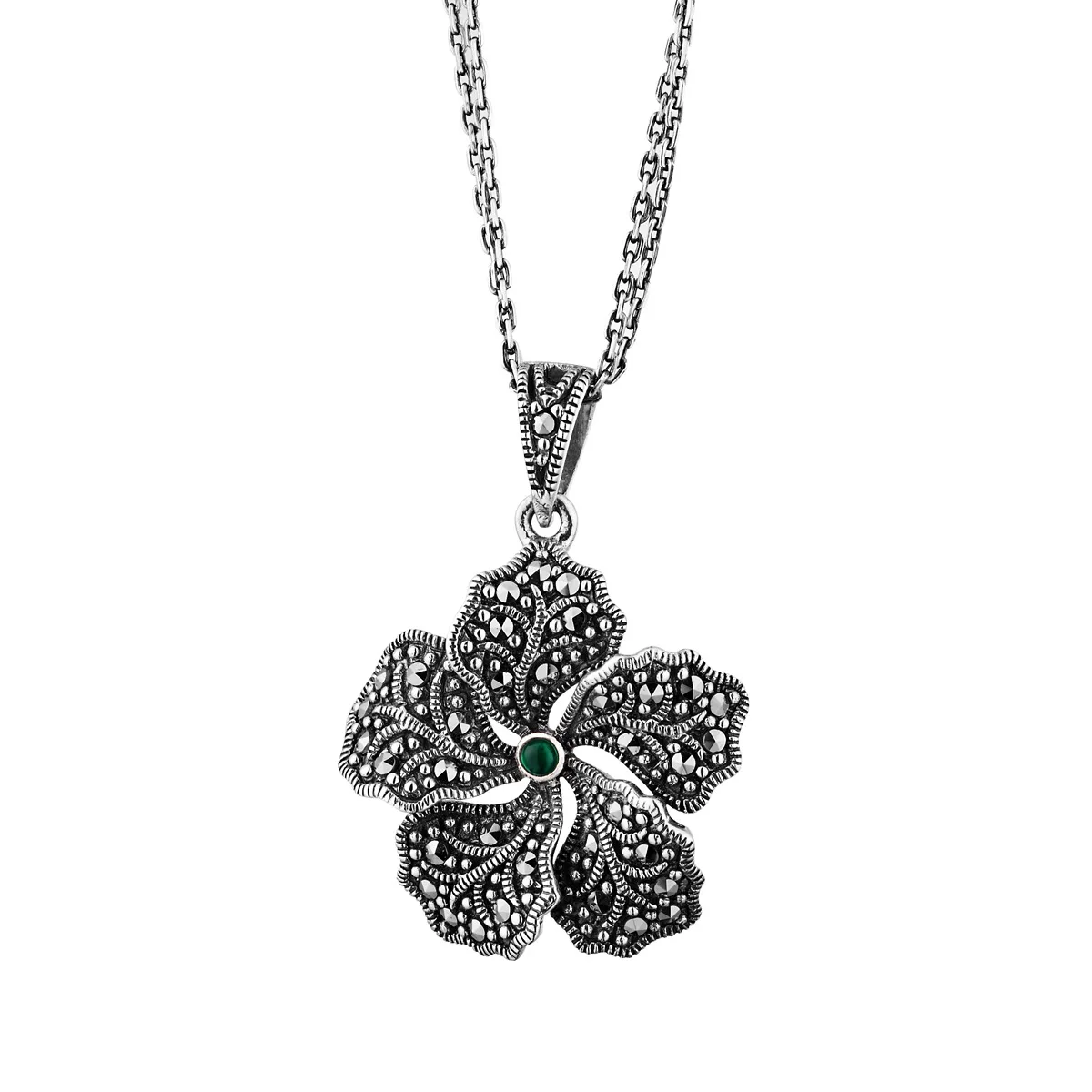 Новинка женский кулон из натурального камня с серебряным марказитом|sterling silver|flower