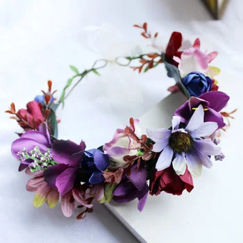 Women Flower Crown Wreath Flower Headband Girls Hair Accessories Bride Headdress 4