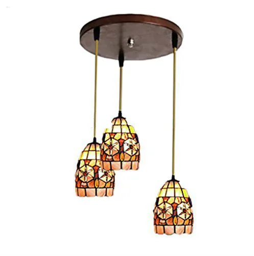 

Tiffany Shell Shade Pendant Light Max 180W With 3 Lights Bronze Finish