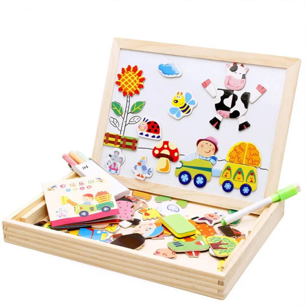 20 Styles 100pc Wooden Magnetic Puzzle Baby Kids Educational Toys Children 3d Puzzle Drawing Board Learning Wood Toys Brinquedos - Цвет: WJ3550B