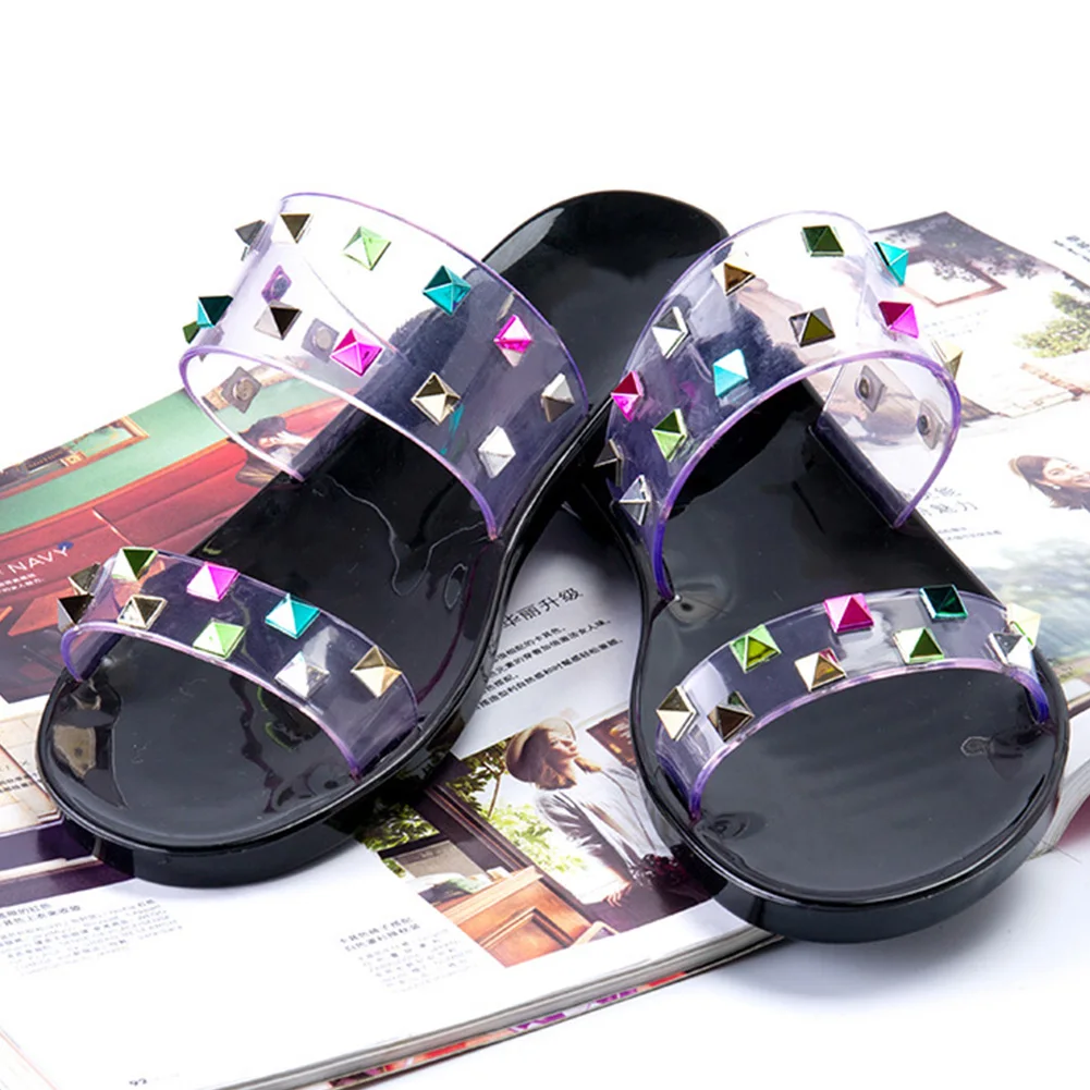 

Women Summer Jelly Flat Sandals Rhinestone Crystal Shiny Casual Fashion Female Beach Shopping Flip Flops Girls Ladies