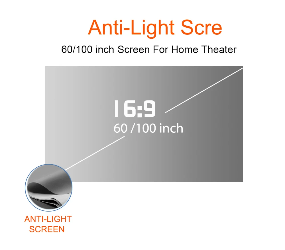 Экран проектора Everycom, отражающий, повышающий яркость 60, 100, 120 дюйма, проекционный экран из ткани, портативный для всех проекторов