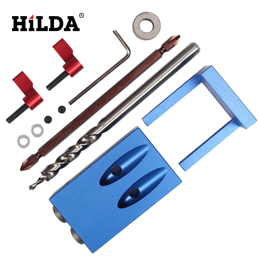 

HILDA Pocket Hole Jig Kit System For Wood Working & Joinery + Drill Bit & Accessories Wood Work Tool Sets Bits Kits