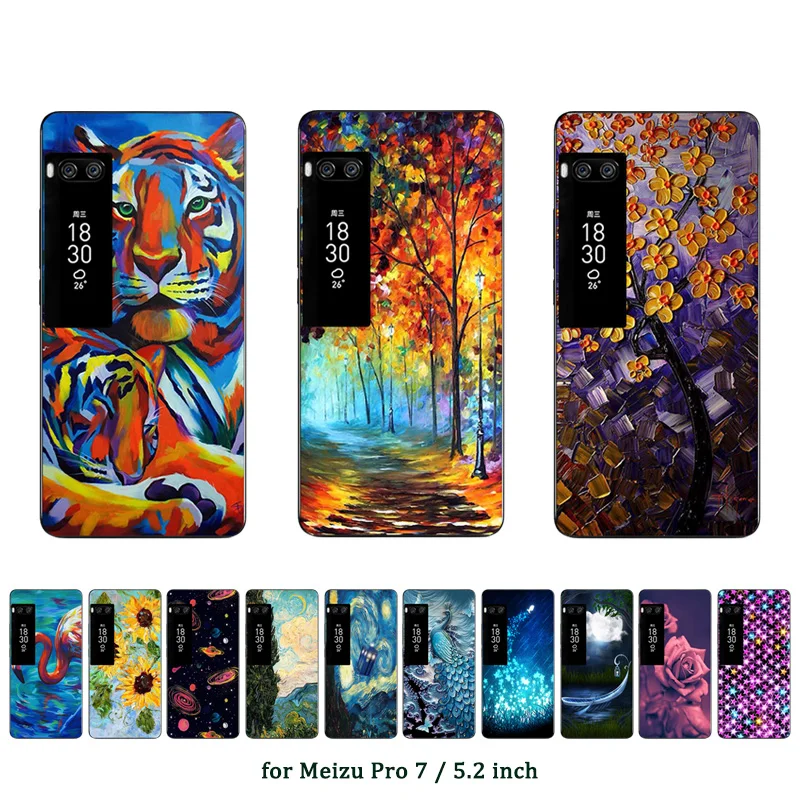 

For Meizu Pro 7 Case Oill Printed Soft Silicone TPU Clear Back Cover Ultra Thin Fundas For Meizu Pro 7 PRO7 Phone Cases