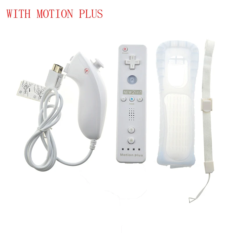 Встроенный контроллер Motion Plus для беспроводных игр wii, пульт ДУ Nunchuck для wii 2 в 1, Bluetooth, игровой контроллер, силиконовый мягкий чехол - Цвет: with motion plus