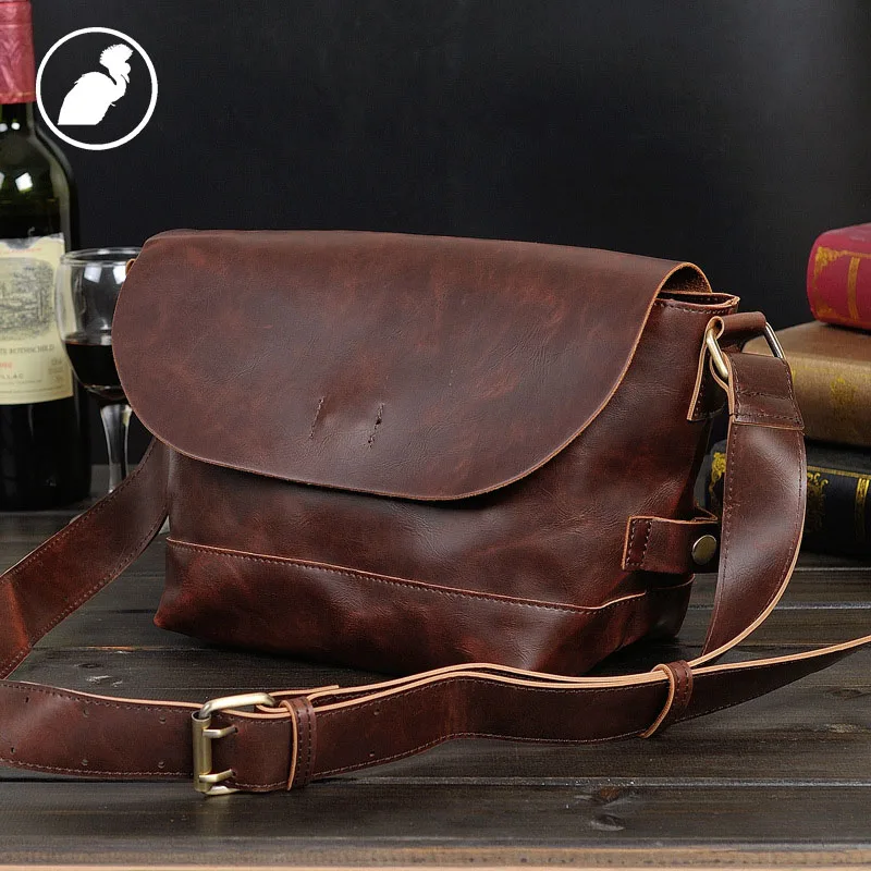 ETONWEAG Famous Brands Messenger Bag Men Leather Brown Vintage Business
