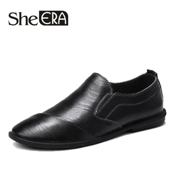 

2019 Italian Design Leather Men Dress Shoes Vintage Handmade Casual Leather Shoes Slip on Anti-skid Moccasins Chaussure Homme