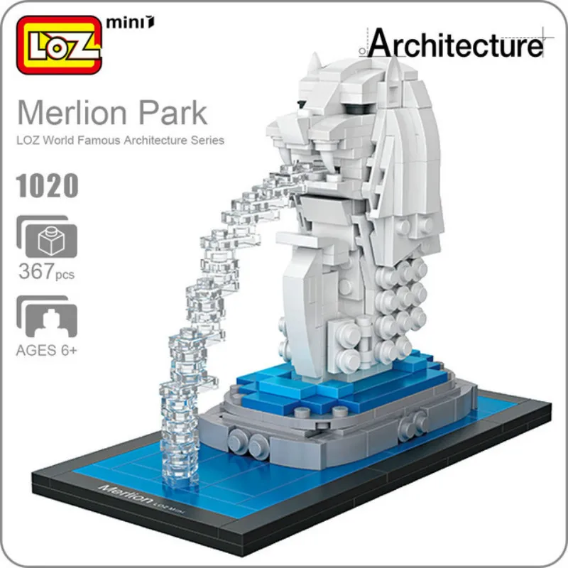 

LOZ Building Blocks Educational Toys Kids Merlion Park Statue Singapore Fountain Mini Street View Architecture Toys Brick