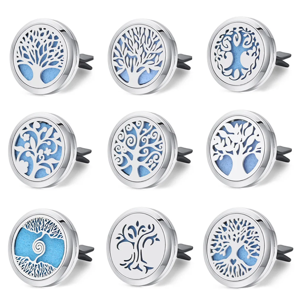 

Dropshipping Stainless Steel Tree Car Accessories Essential Oil Car Clips Aromatherapy Diffuser Necklace Locket Pendants