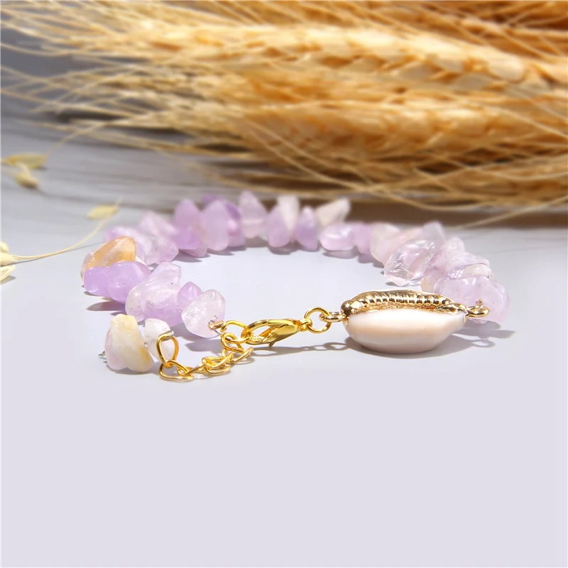 Cowrie Shell Bracelet Natural Stone Chips Crystal Seashell Hand Chain Bracelet for Women Femme Beach Jewelry Bohemian