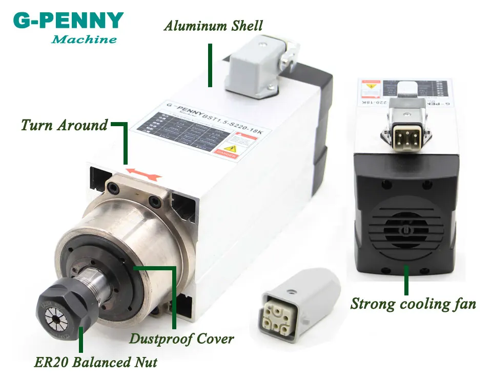 Новое поступление! 1.5kw ER20 с воздушным охлаждением двигателя шпинделя квадрат шпинделя воздушного охлаждения 4 шт. подшипники 0,01 мм точность