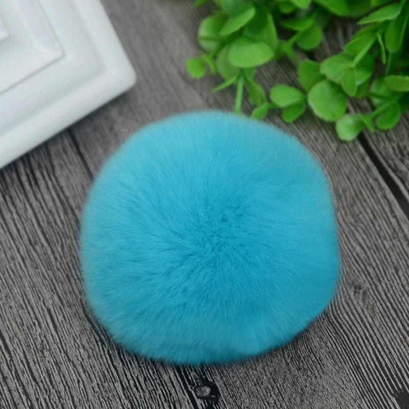 

8cm Nature Genuine Rex Rabbit Fur Ball Pom Pom Fluffy DIY Winter Hat Skullies Beanies Knitted Cap Pompoms F001-seablue