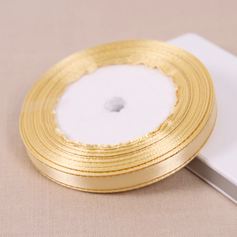 (25 yards/roll) 3/8'' (10mm) Gold edge ribbon satin ribbons high