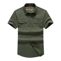 Мужская летняя рубашка повседневные, из чистого хлопка короткий рукав Однобортный Для мужчин s camisa masculina плюс Размеры M-4XL Military Shirt