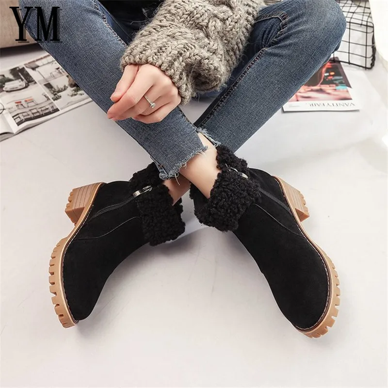Grueso Beige Mujer Calzado Marca Zapatos Tobillo Tacón Nieve Botas negro Mujeres Invierno De Tamaño 018 35 La Plataforma Piel 39 Las Negro RFwORSqg