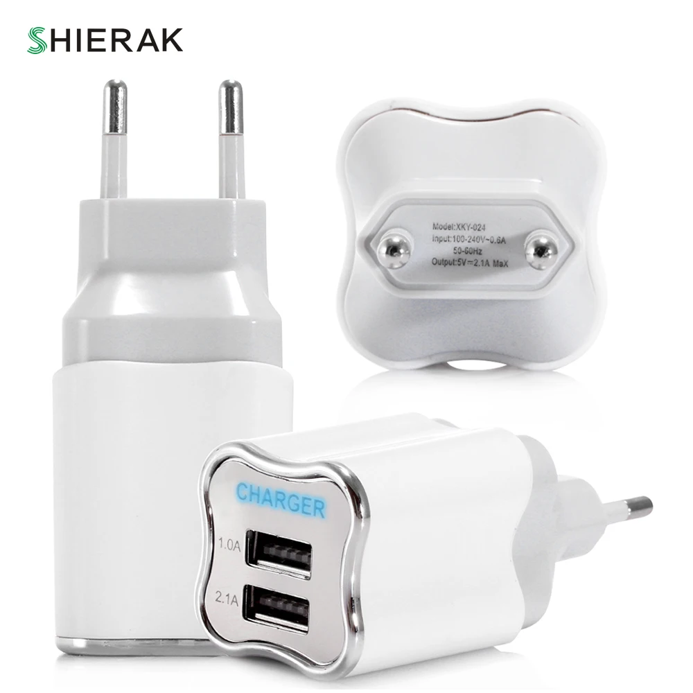 

SHIERAK AC/DC Power Adapters EU/US Standard Dual USB Ports With LED Plum Blossom Shape USB Charger 5V 2A For Phone