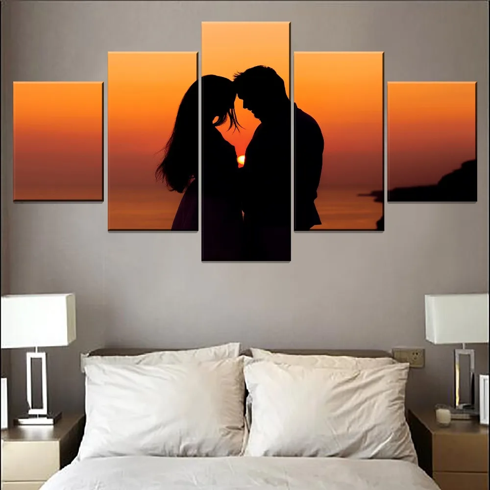 

Sunset Landscape Love Couple Painting Canvas Print 5 Piece Modular Art Poster Decor Bedroom .You Can Customize Your Own Picture