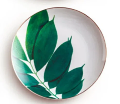 Home Decoration Phnom Penh Green Leaves Nordic Tropical Western Style Dessert Plates Cutlery Ceramic Fruit Circular Fashion Cake - Цвет: Multi-leaf Plate