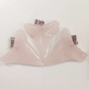 

Wholesale fashion natural rose crystal stone pendants charms pink Shark tooth shape for jewelry making 8pcs/lot free shipping