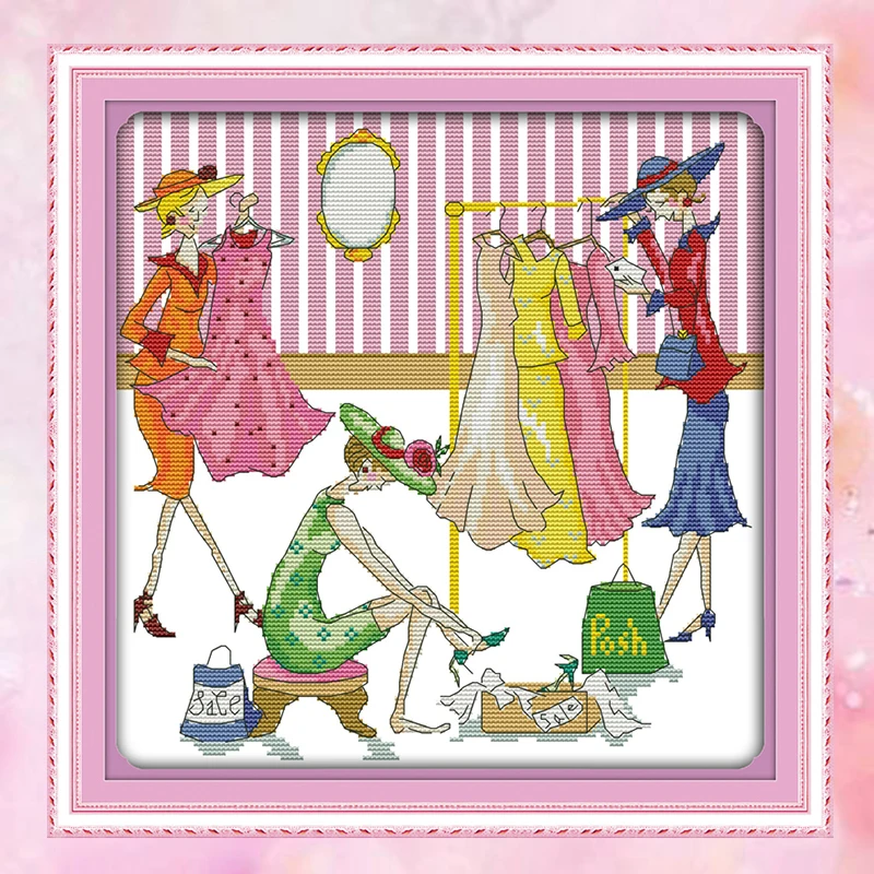 JoySunday count crossstitch shopping girl dress shoe DMC14CT11CT набор для рукоделия гостиная спальня