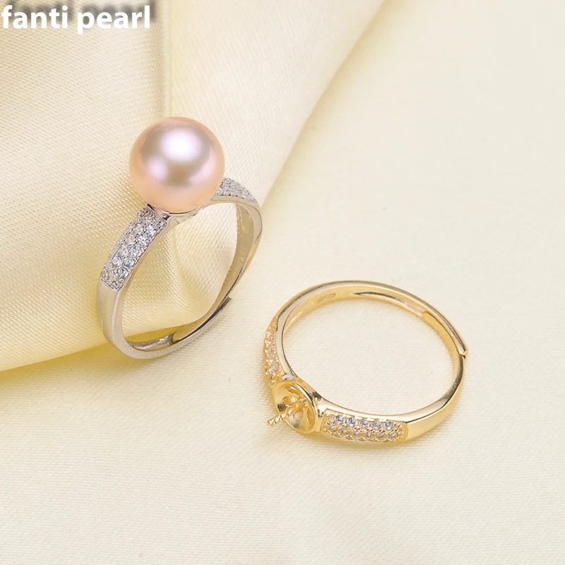 

DIY Pearl Ring 925 silver Accessories Natural freshwater Pearl rings s925 Sterling Silver ring simple style 9-11mm ring