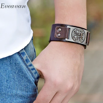 

EUEAVAN 5pcs The Sigil of the Archangel Amulet Charm Bracelet Religion Angel Wide Wrap Leather Bangle Jewelry Gift For Men