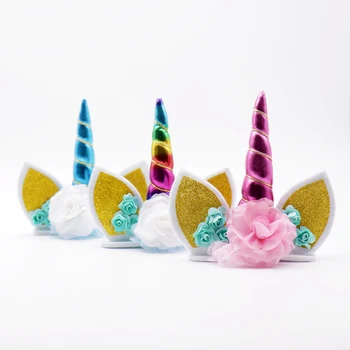 

New Unicorn Horns Pink/Blue Cake Topper Kids Cake Decoration Baby Shower Wedding Birthday Party Event Supplies 14.5x15cm