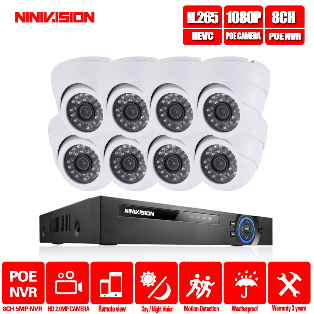 8CH 1080 P POE 48 В реального NVR комплект 1080 P HD Vandalproof Купол Камера 2MP POE IP Камера ИК 30 м POE CCTV Камера Системы Plug and Play