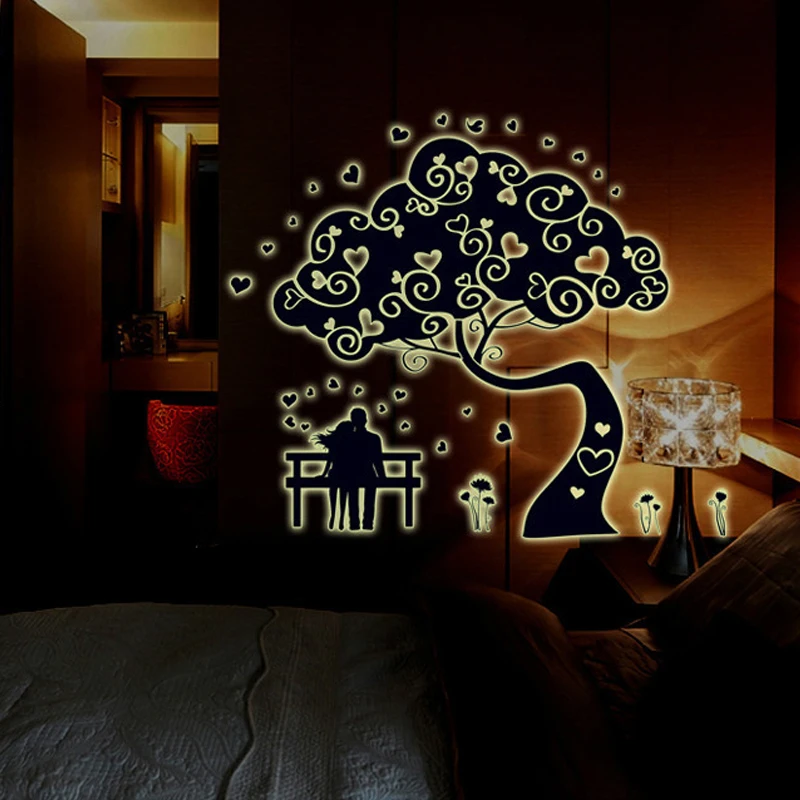 

3D Wallpapers Tree lover glow Night Luminous Fluorescent Living Room Bedroom Wedding room Kid's room TV background Murals