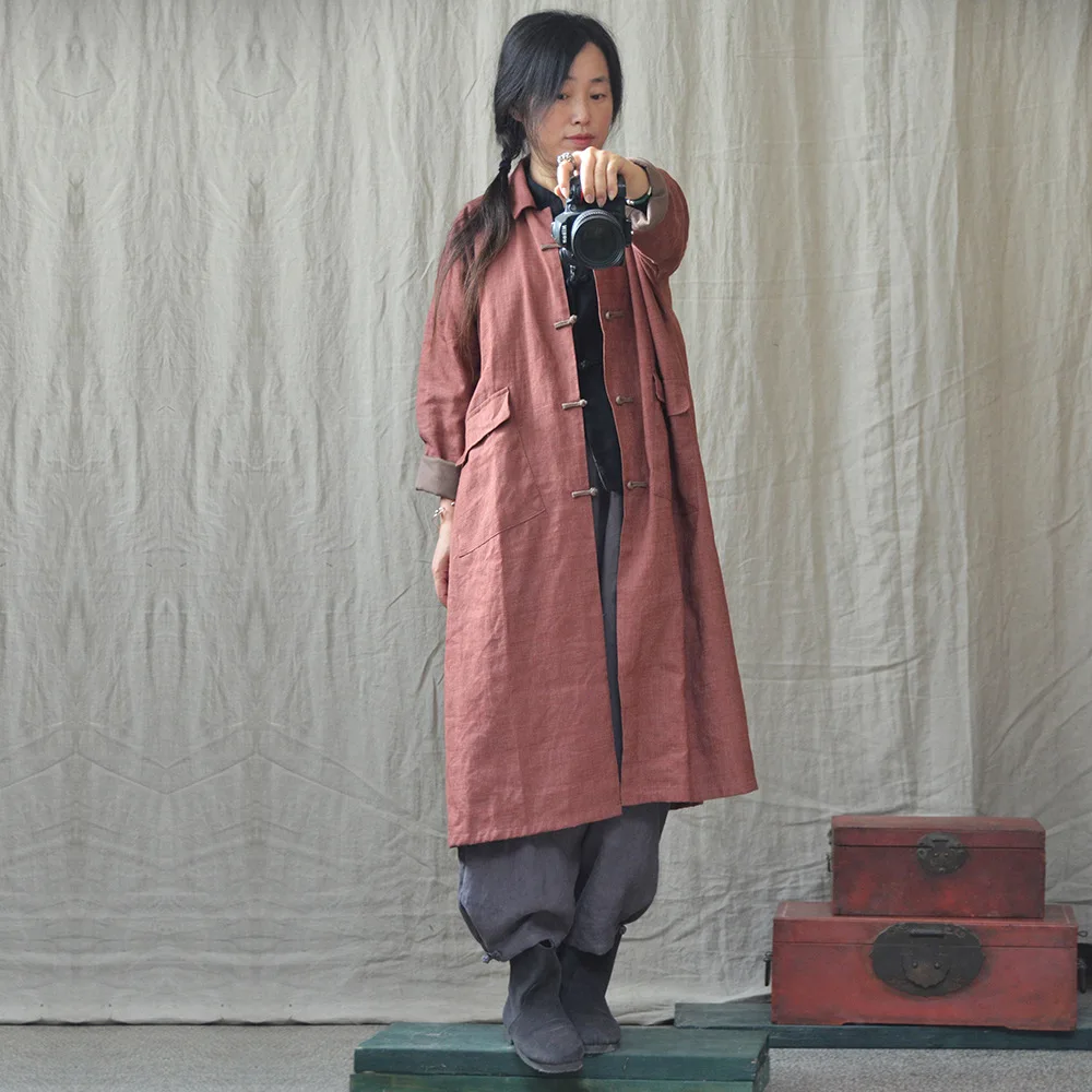 Rétro Couleur Manteau La Down Tranchée Col Manteaux Pardessus Outwear Automne Femmes Solide Patchwork Vintage Main Bouton Turn Femme Noir orange À kXZwOiuPT