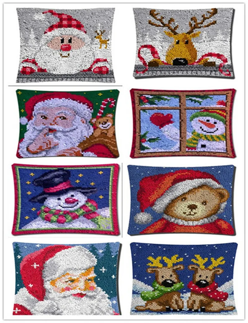Fashion Christmas Cushion Latch Hook Kit Pillow Mat DIY Craft Christmas