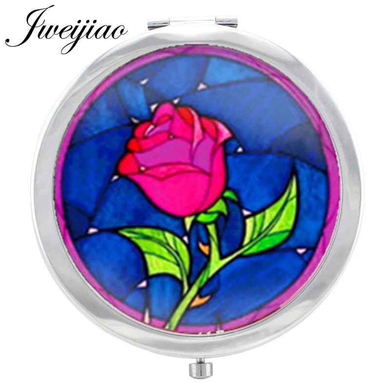 

JWEIJIAO LOVE Rose Flower Makeup Mirror Red Flowers Floding Round compact Hand pocket Mirror For Women Girls espejo