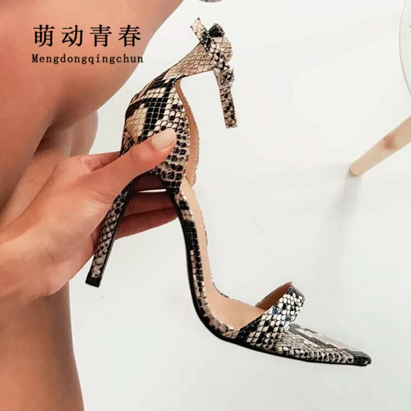 

2019 Women Pumps Sexy Pointed Toe High Heels Sansals Women Buckle Strap Party Pumps Snake Orange Summer Ladies Zapatos Mujer