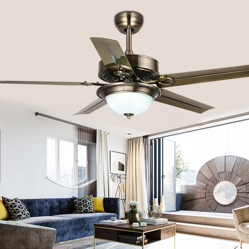 Special Price Factory direct LED wrought iron 48 inch living room dining room retro remote control fan light