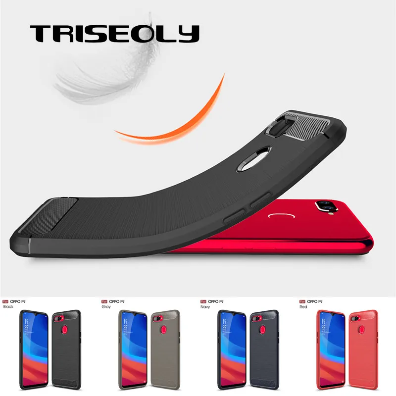 TRISEOLY For OPPO F9 Case Cover Carbon Fiber Brushed TPU Rubber Silicone Back Phone Bag Capa Couqe | Мобильные телефоны и