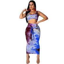 Summer Tie Dye Print 2 Piece Set Sexy Maxi Dress High Waist Bodycon Bandage Pencil Club Party Two Piece Dresses Vestidos Robe Summer Tie Dye Print 2 Piece Set Sexy Maxi Dress High Waist Bodycon Bandage Pencil Club Party Two Piece Dresses Vestidos Robe