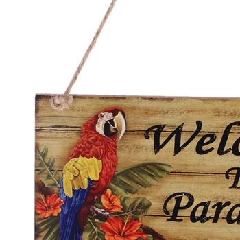 

Vintage Welcome To Paradise Wooden Plaque With Jute Twine Hanging Signs