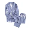 Fresh maple leaf pajama sets women 100% gauze cotton Japanese summer long sleeve casual sleepwear women simple pyjamas  ► Photo 1/6