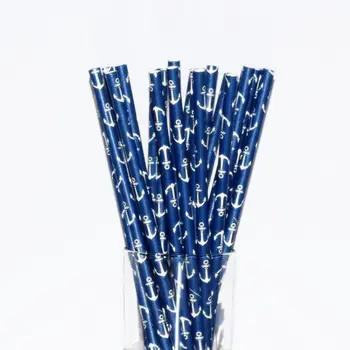 

25pcs/lot Anchor Paper Straws Cake Pops Nautical Navy Blue Drinking Straws Baby Shower Bridal Wedding Party Birthday Xmas