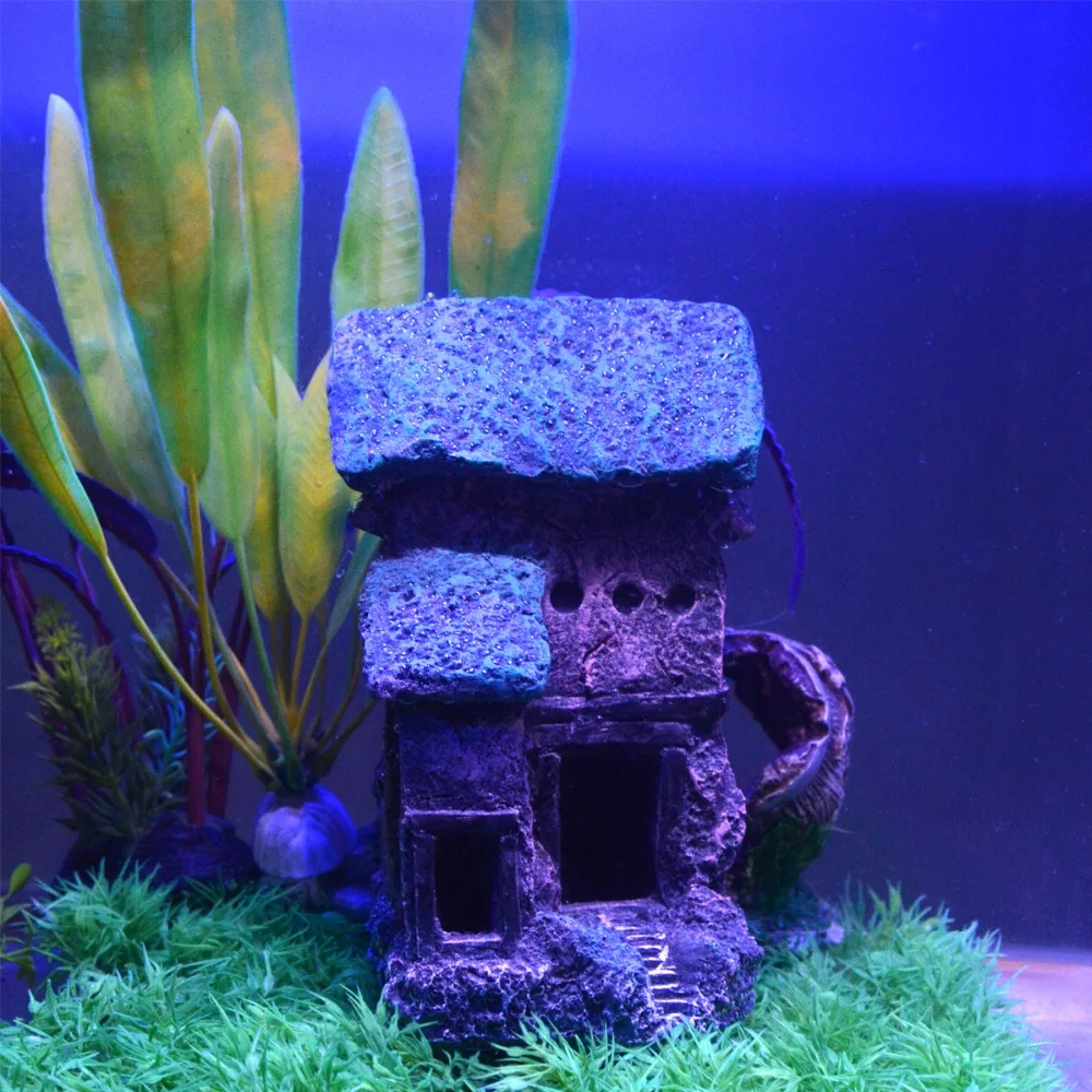 Saim 6.3" Aquarium Old Castle Ornaments Fish Tank Background Resin Moss