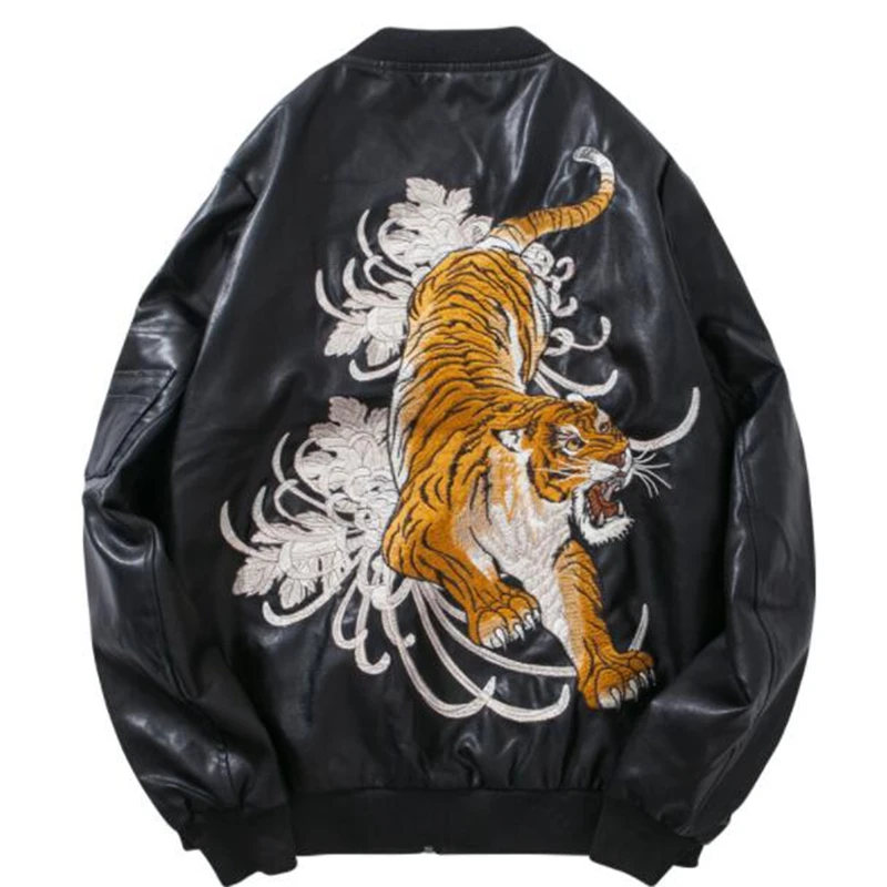

2018 new autumn and winter locomotive pu leather loose baseball uniform tide bf embroidered leather jacket men's jacket