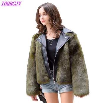 

2018 Autumn Winter Women Faux Fox fur Jackets Fashion PU leather Stitching Fur Short Outerwear Plus size Fur Coats IOQRCJV Q101