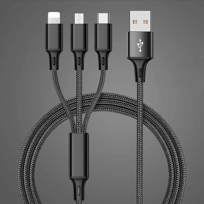 3 в 1 USB кабель type C 8Pin Micro USB кабель для iPhone 8 XS X 7 6 6S Plus samsung Nokia USB зарядное устройство зарядный шнур - Цвет: Black