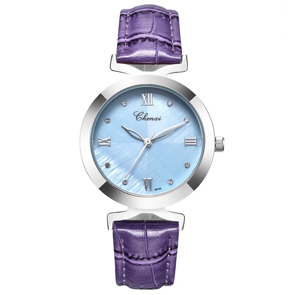 CHENXI модные женские часы женские кварцевые часы Ledies кожаный ремешок Стразы Кварцевые часы Женские повседневные золотые наручные часы - Цвет: Silver Blue