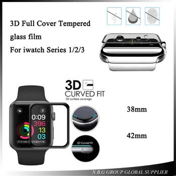 

200pcs/lot 3D Curved Full Coverage Tempered Glass Protective Film For Apple i Watch band Series 1/2/3 38mm 42mm Screen Cover