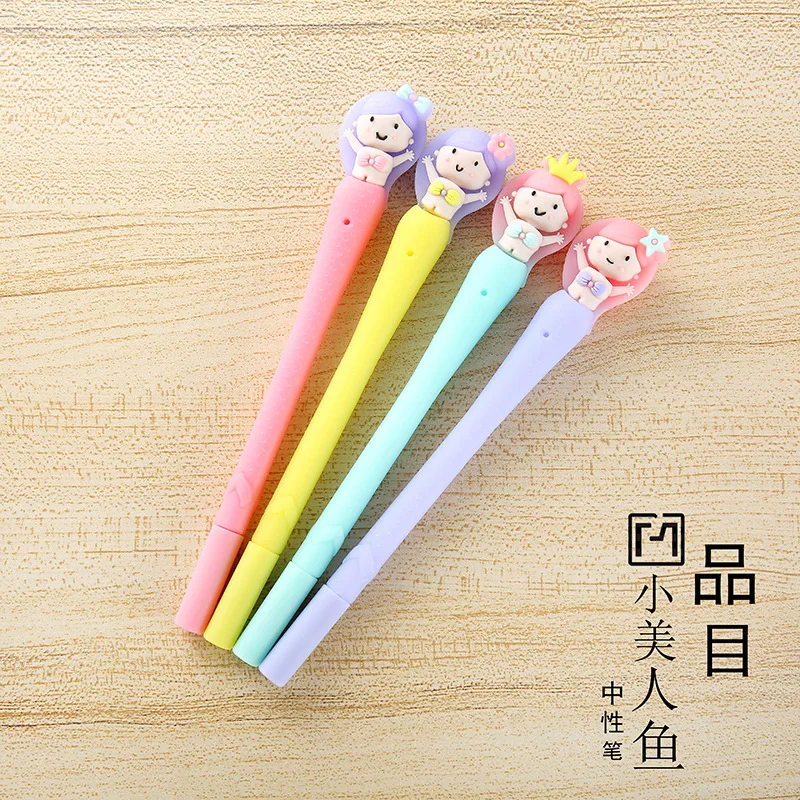 48 Pcs Canetas Gel Kawaii dos Desenhos Animados da Sereia Preto Colorido Gel-inkpens para Escrever Bonito dos Artigos de Papelaria Material Escolar Escritório 5 48 pçs gel canetas dos desenhos animados
